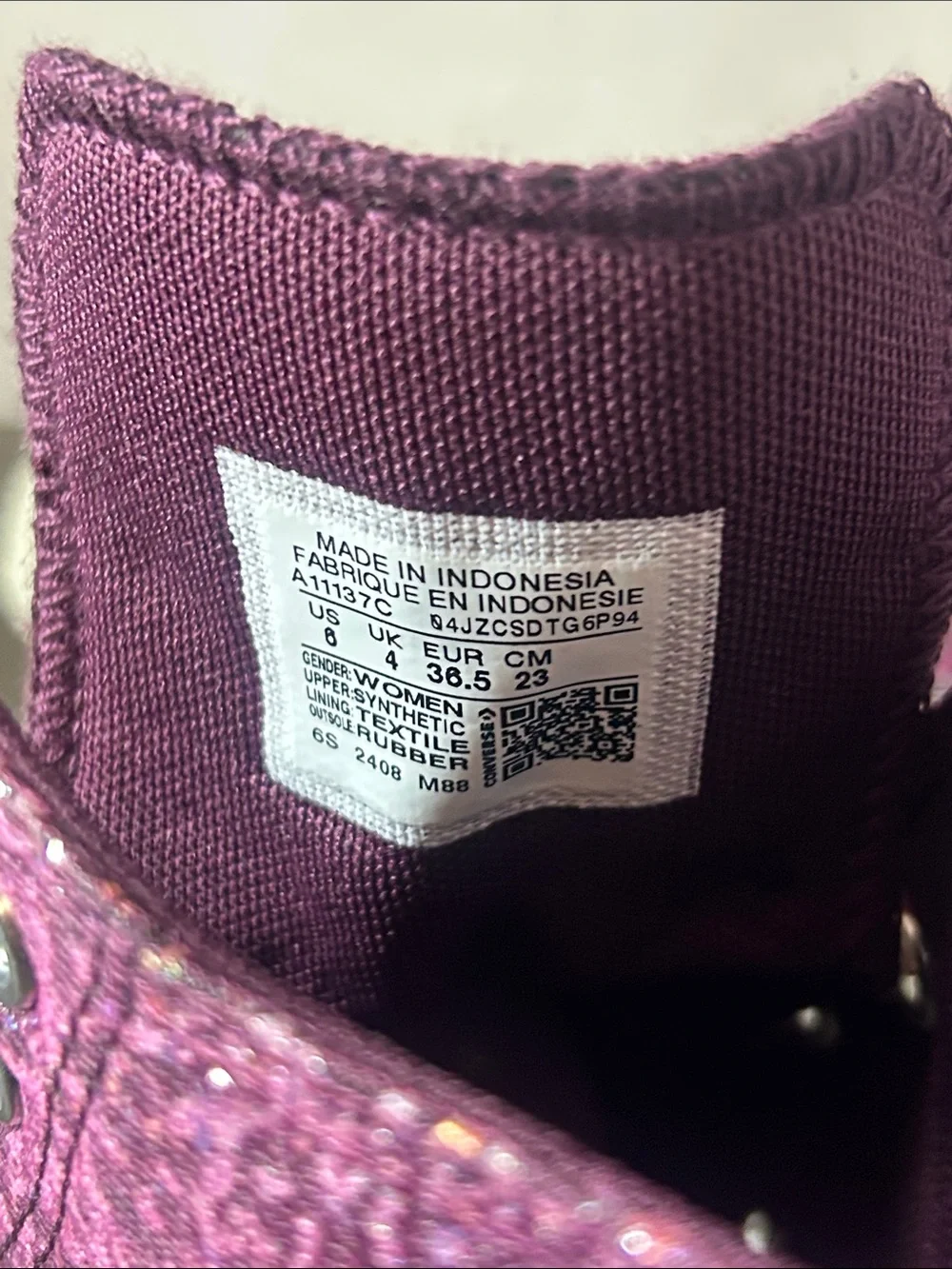 Converse Kids High-Top Glitter Sneakers in Shimmery Fuchsia and White